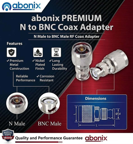 ABONIX BNC Male to N Male RF Coax Adapter Connector- Pack- 1