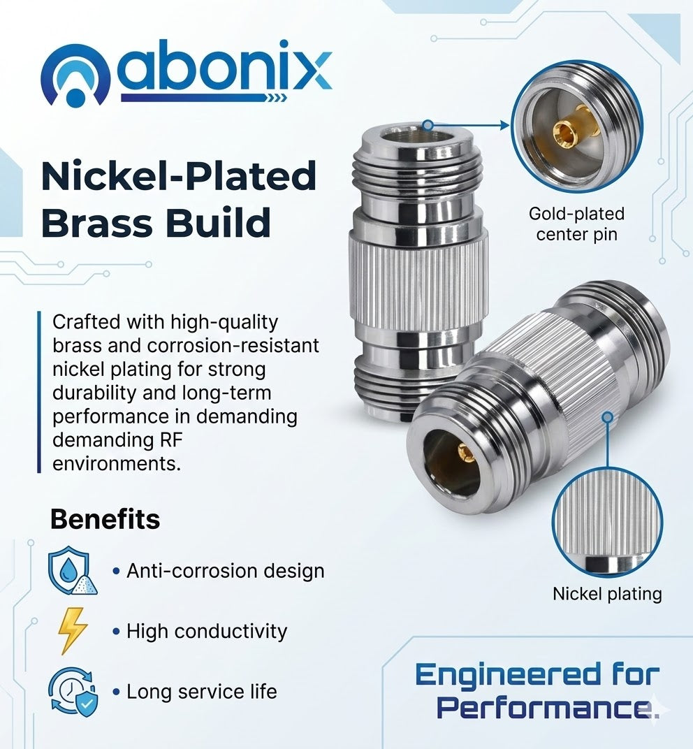 ABONIX N Female to N Female RF Adapter, 50 Ohm Coaxial Connector- Pack- 1