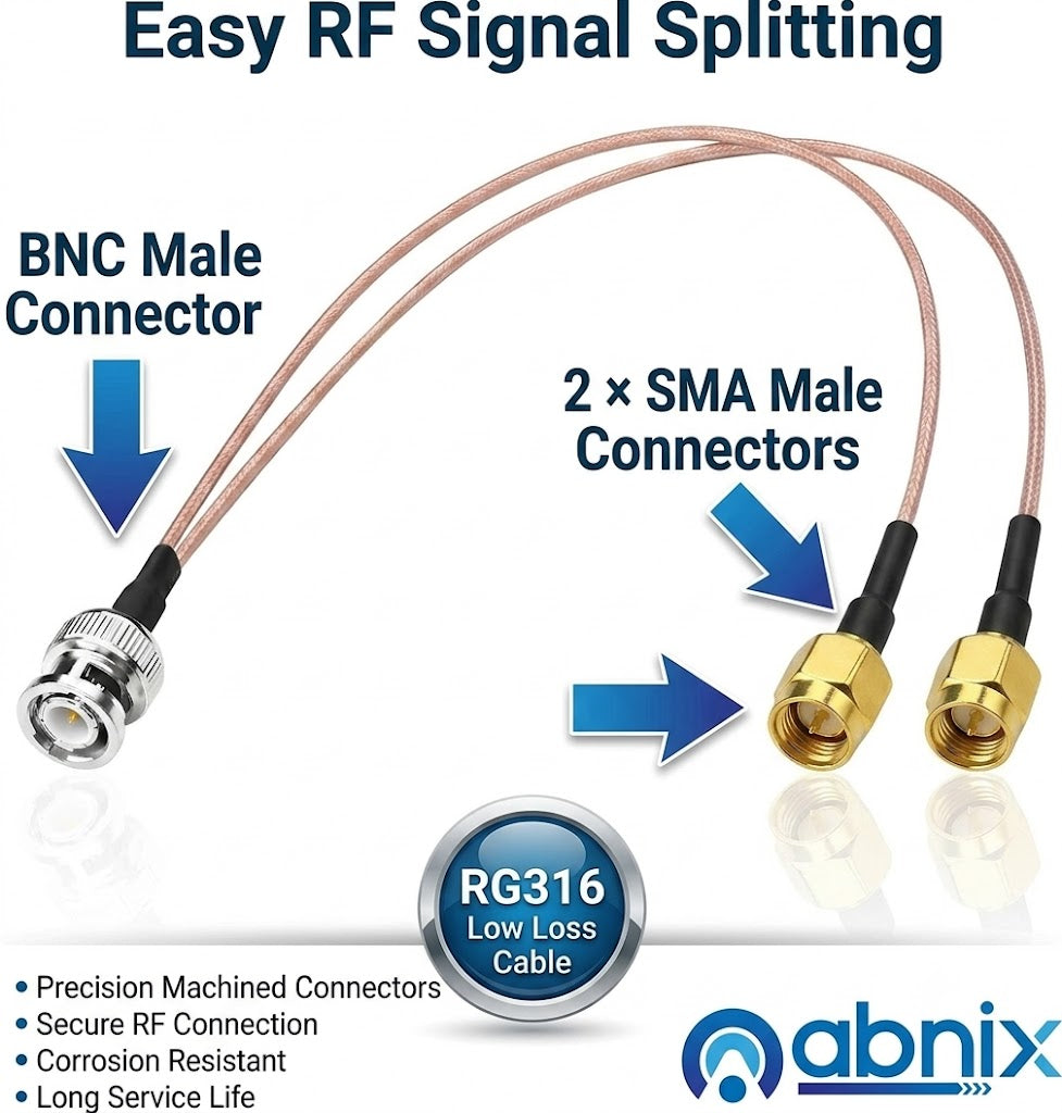 RG316 BNC Male to Dual SMA Male Y Splitter Cable 30cm (1FT)