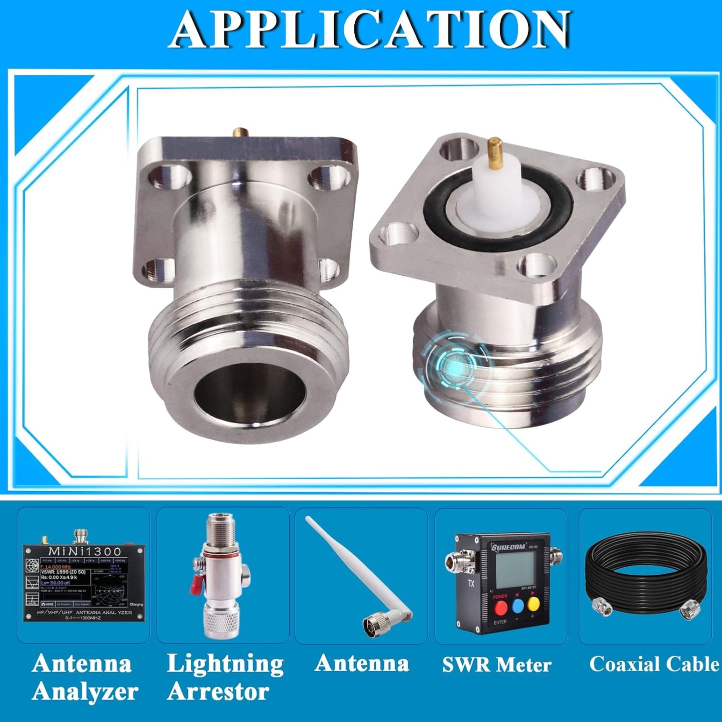 N Female 4 Hole 17.5mm PCB Solder RF Coaxial Adapter Connector (Pack of 2)
