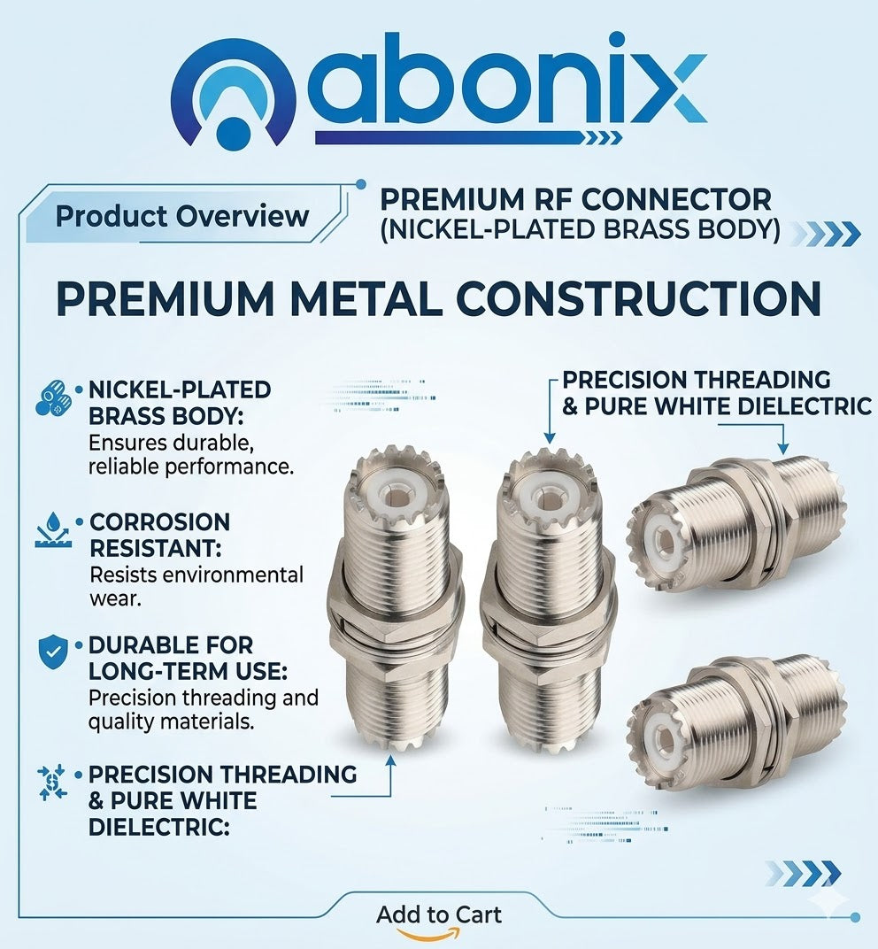 ABONIX UHF Female to Female Panel Mount SO-239 Adapter, RF Coax- Pack- 2