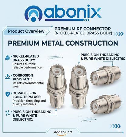 ABONIX UHF Female to Female Panel Mount SO-239 Adapter, RF Coax- Pack- 2