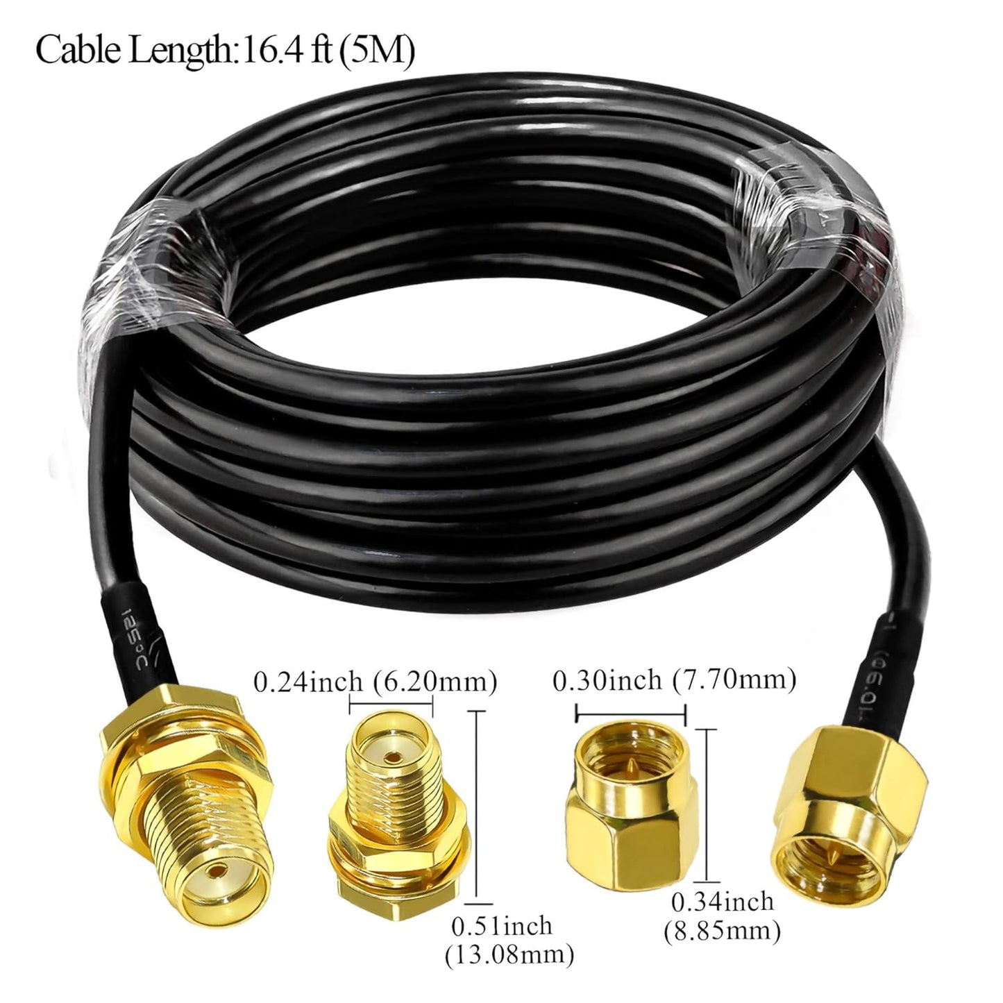 RG58 SMA Jumper Cable – 5M (16.4ft) Low Loss SMA Male to SMA Female Coaxial Extension Cable (Pack o 1)