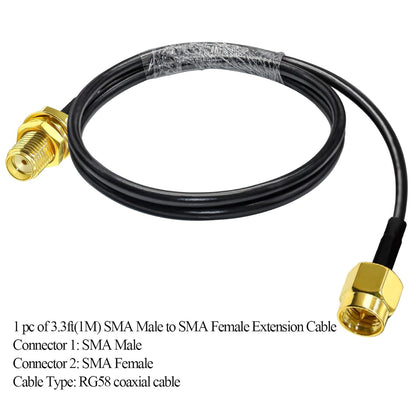 RG58 RP-SMA Male to RP-SMA Female Coaxial Jumper Cable (1 Meter / 3.3ft, Black) -Pack -1