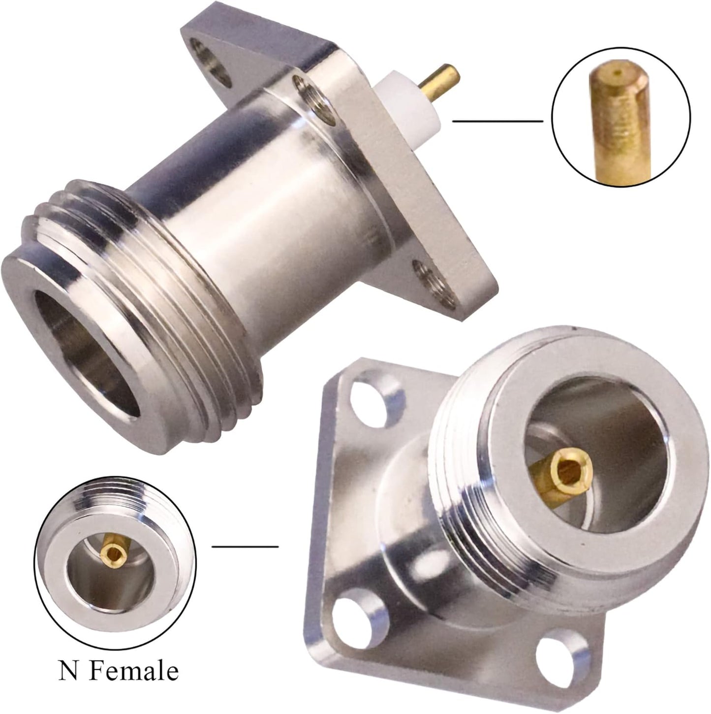 N Female 4 Hole 17.5mm PCB Solder RF Coaxial Adapter Connector (Pack of 2)