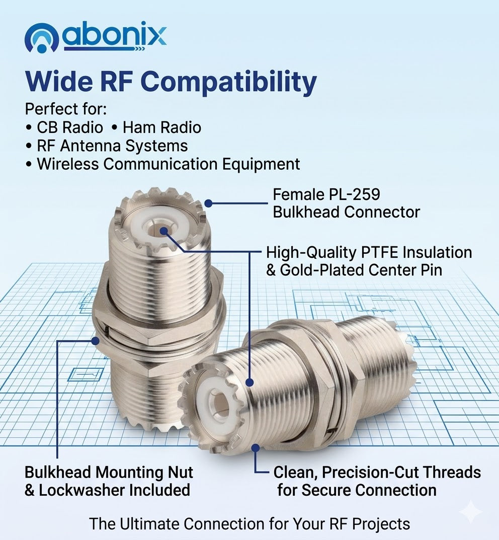 ABONIX UHF Female to Female Panel Mount SO-239 Adapter, RF Coax- Pack- 2