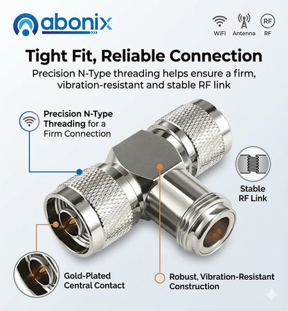 ABONIX N Female to Dual N Male T Adapter, 50 Ohm RF Splitter for Antenna & WiFi- Pack- 1