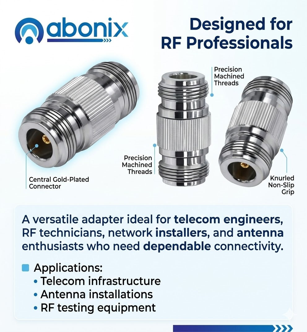 ABONIX N Female to N Female RF Adapter, 50 Ohm Coaxial Connector- Pack- 1
