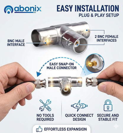 BNC Female to Dual BNC Female 3-Way RF Coaxial Adapter, T Splitter Connector, Pack of 2