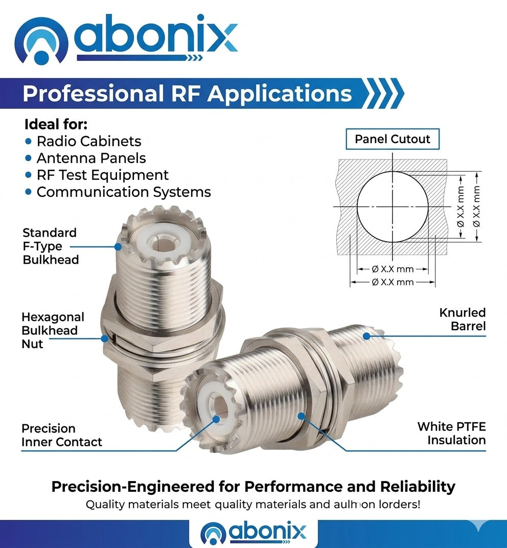 ABONIX UHF Female to Female Panel Mount SO-239 Adapter, RF Coax- Pack- 2