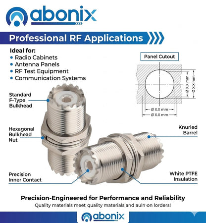 ABONIX UHF Female to Female Panel Mount SO-239 Adapter, RF Coax- Pack- 2