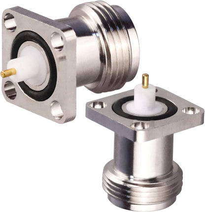 N Female 4 Hole 17.5mm PCB Solder RF Coaxial Adapter Connector (Pack of 2)