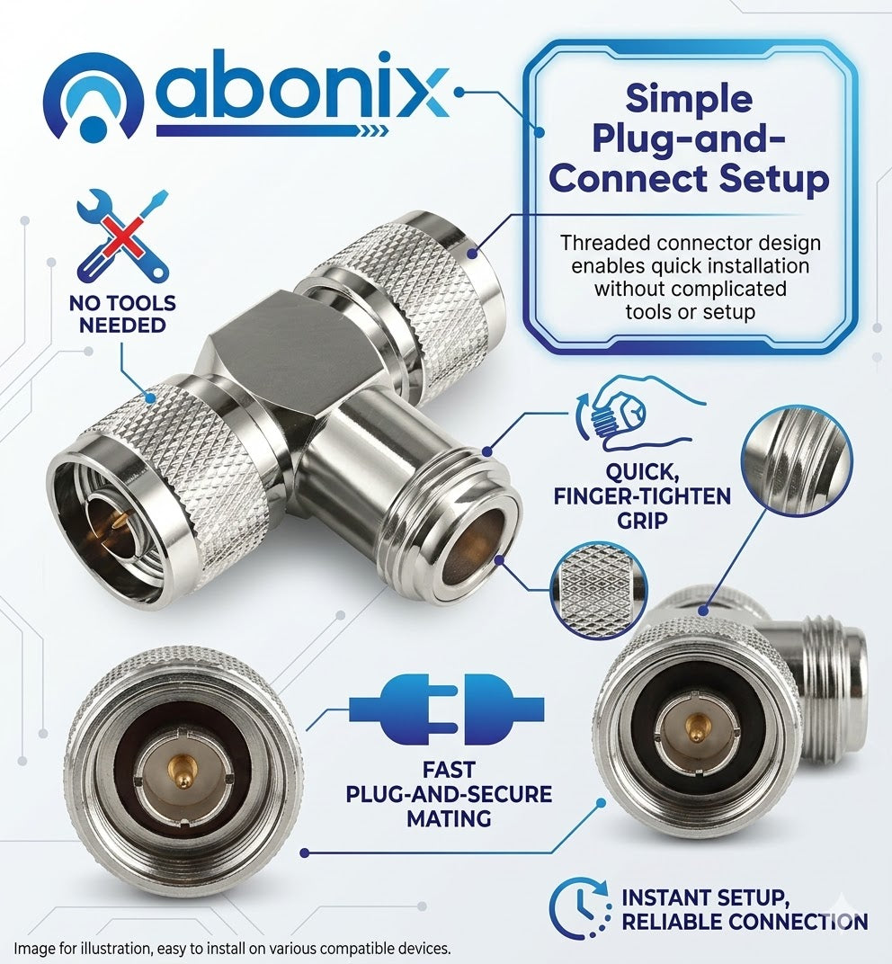 ABONIX N Female to Dual N Male T Adapter, 50 Ohm RF Splitter for Antenna & WiFi- Pack- 1