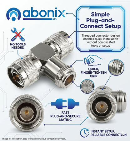 ABONIX N Female to Dual N Male T Adapter, 50 Ohm RF Splitter for Antenna & WiFi- Pack- 1