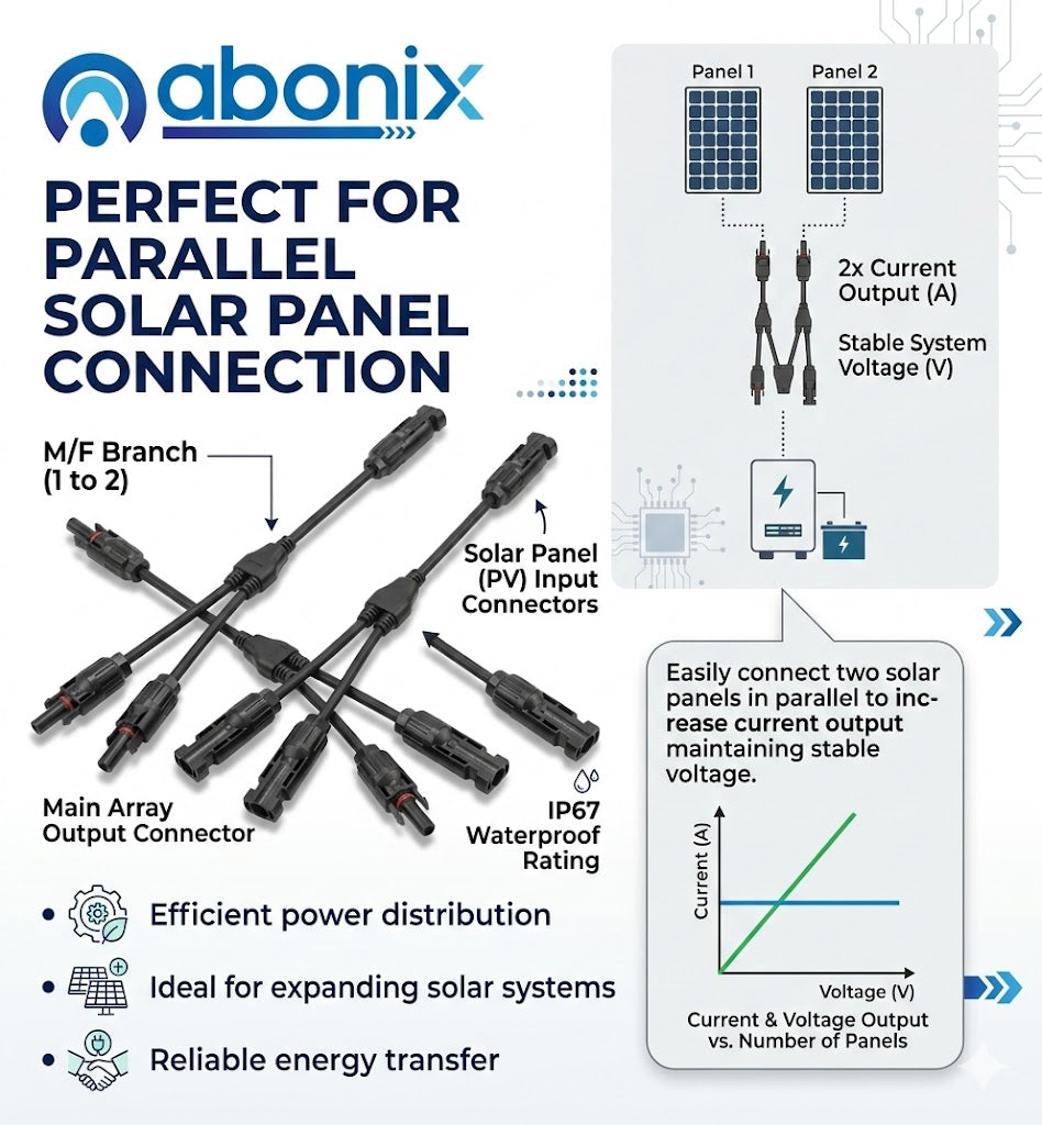 ABONIX MC4 Y Splitter Connector, 1 Pair Solar Panel Parallel Adapter Cable (M/FF + F/MM)