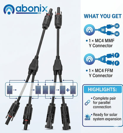ABONIX MC4 Y Splitter Connector, 1 Pair Solar Panel Parallel Adapter Cable (M/FF + F/MM)
