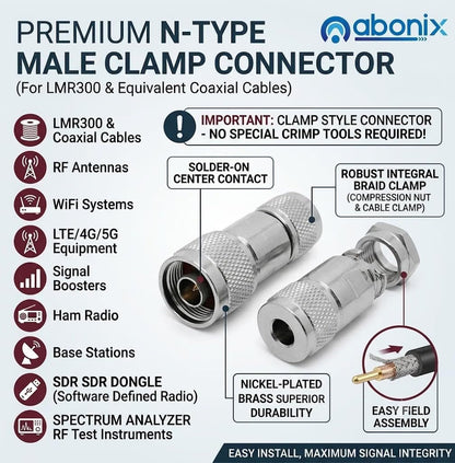ABONIX N Male Connector Clamp HLF300/LMR300, Pack-2