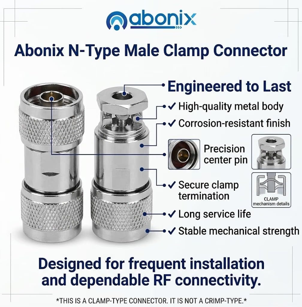 ABONIX N Male Connector Clamp HLF300/LMR300, Pack-2