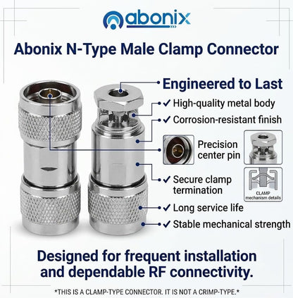 ABONIX N Male Connector Clamp HLF300/LMR300, Pack-2