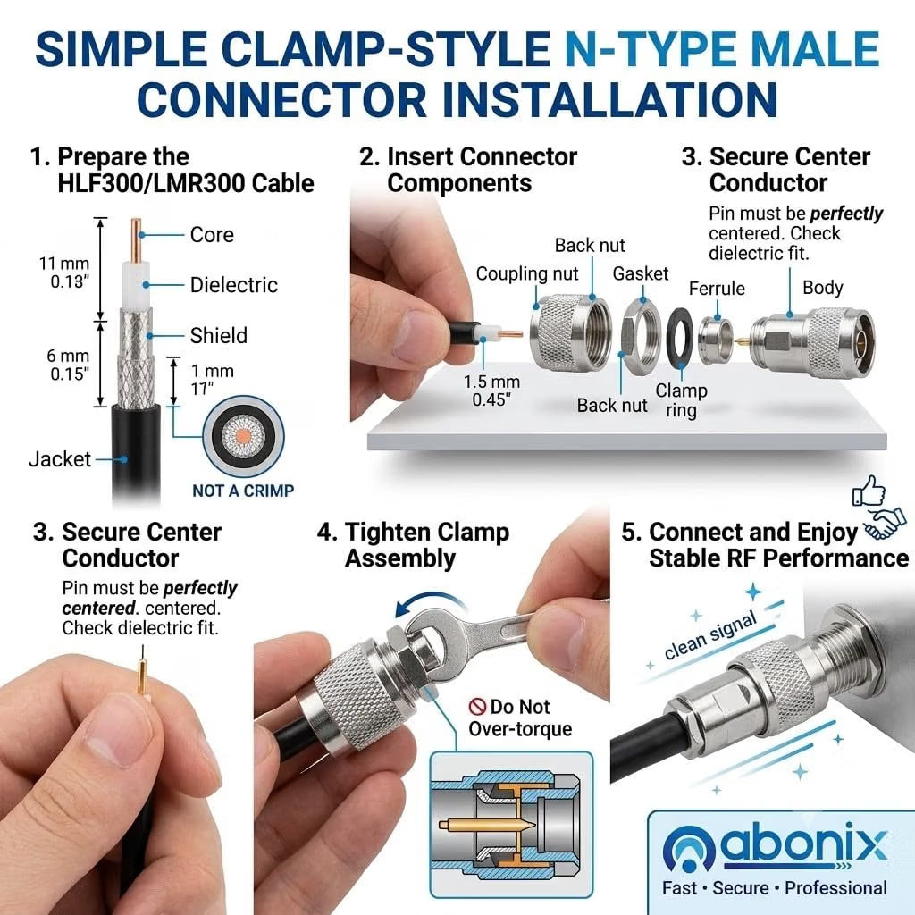 ABONIX N Male Connector Clamp HLF300/LMR300, Pack-2