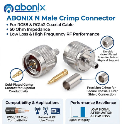 N Type Male Crimp Plug RG58/RG142 -Pack -5