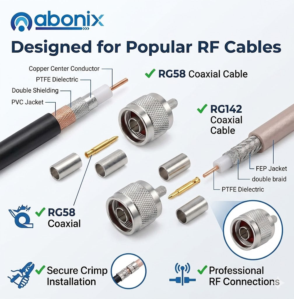 N Type Male Crimp Plug RG58/RG142 -Pack -5