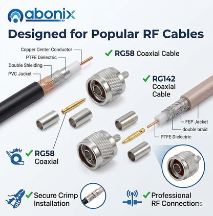 N Type Male Crimp Plug RG58/RG142 -Pack -5