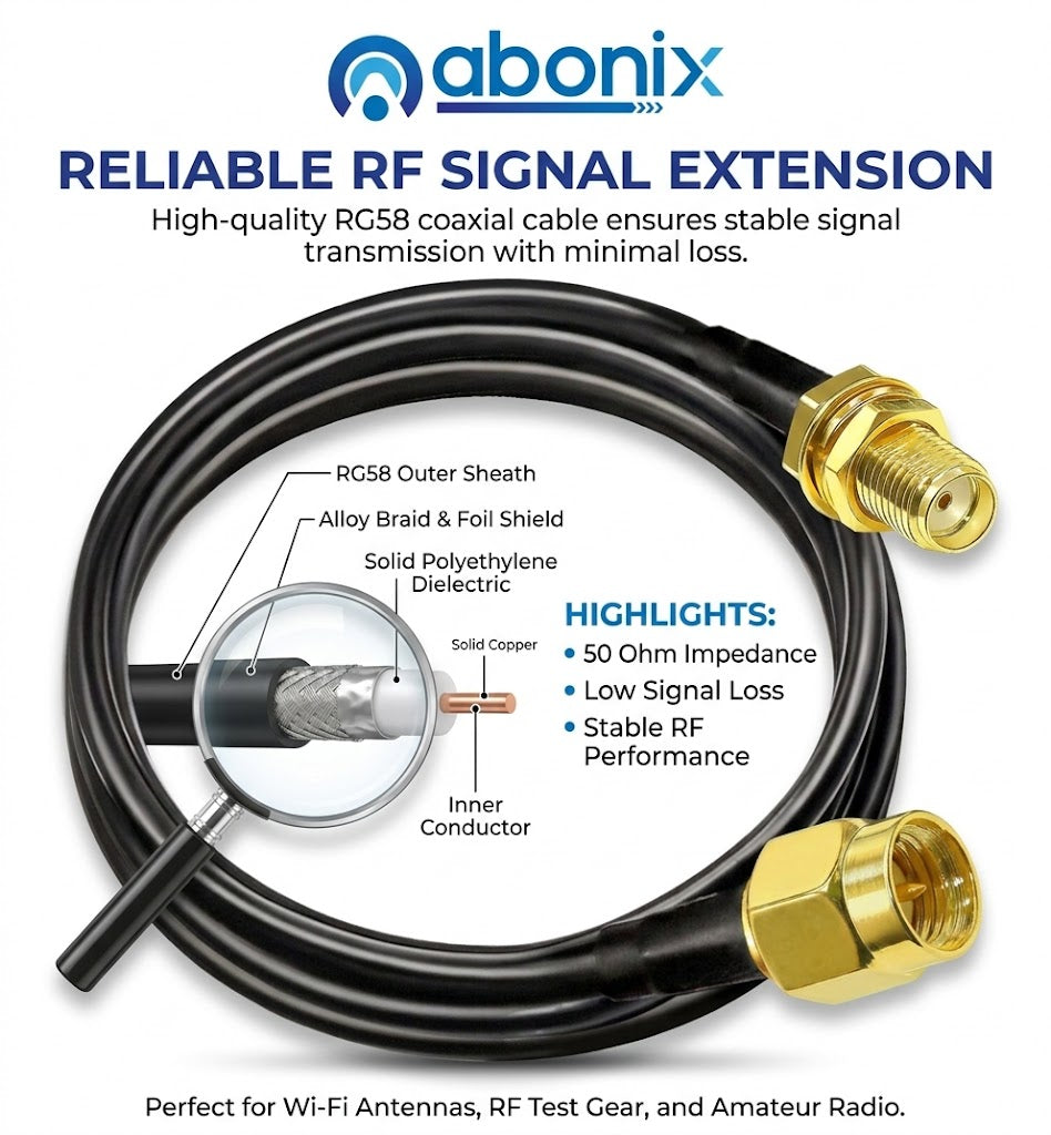 ABONIX RG58 SMA Male to SMA Female Extension Cable (2M / 6.6ft )- Pack- 1