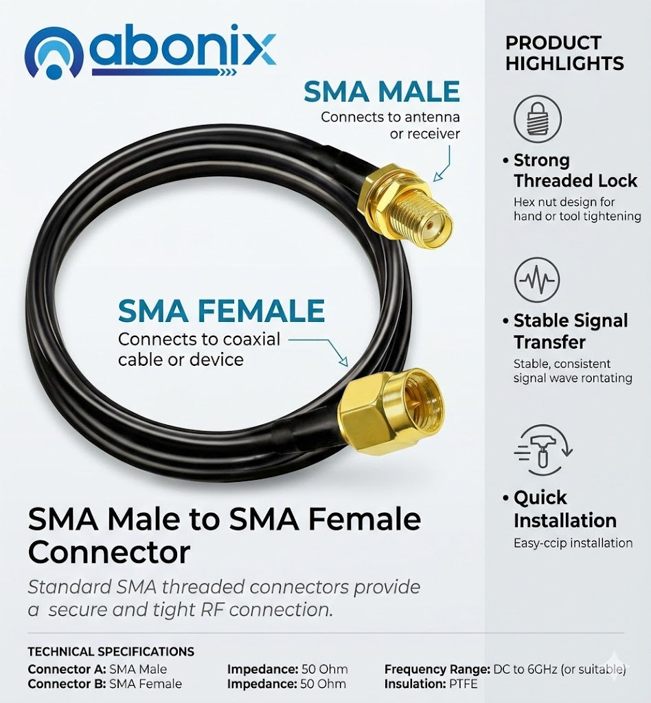 ABONIX RG58 SMA Male to SMA Female Extension Cable (2M / 6.6ft )- Pack- 1