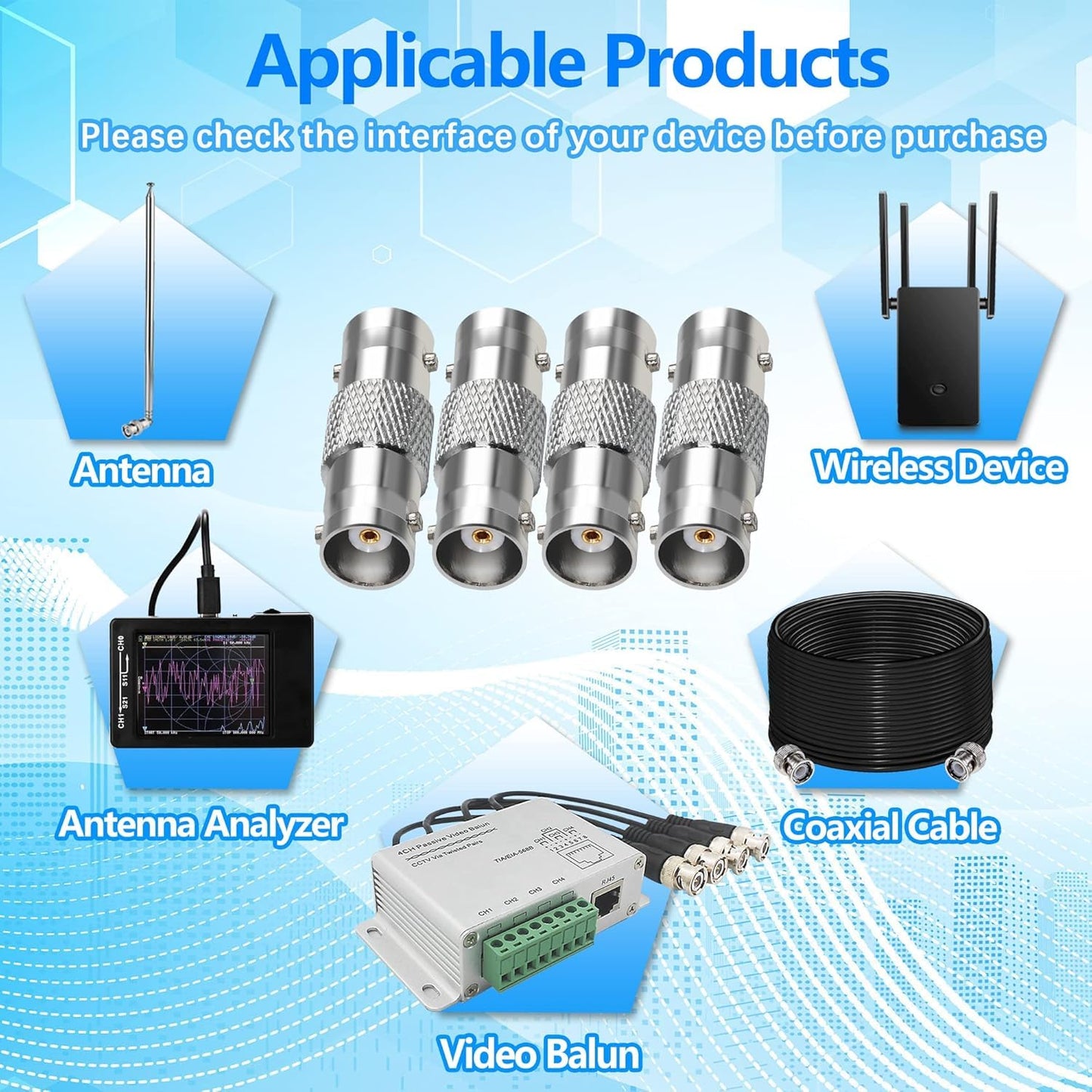 BNC Female to BNC Female Barrel Coax Adapter - Pack - 3