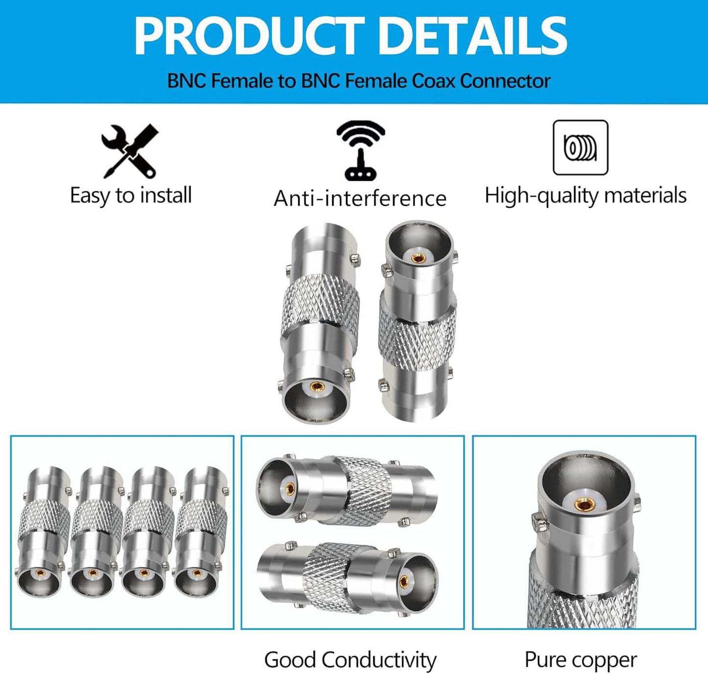 BNC Female to BNC Female Barrel Coax Adapter - Pack - 4