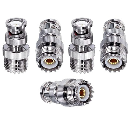 UHF Female to BNC Male Connector Low Loss Ham Radio Coax Adapter (Pack of 5)