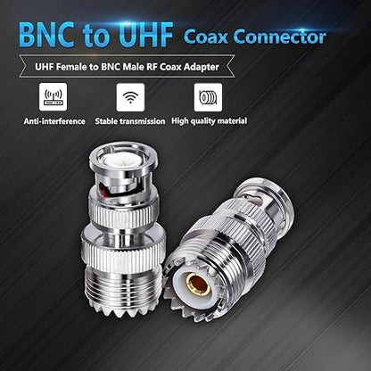 UHF Female to BNC Male Connector Low Loss Ham Radio Coax Adapter (Pack of 4)