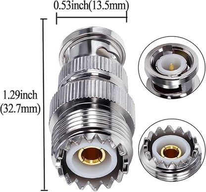 UHF Female to BNC Male Connector Low Loss Ham Radio Coax Adapter (Pack of 3)