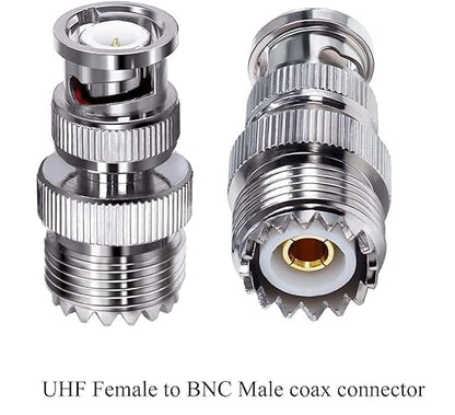 UHF Female to BNC Male Connector Low Loss Ham Radio Coax Adapter (Pack of 2)
