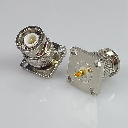 BNC Male 4 Holes Flange Panel Mount Solder Post Plug Connector -Pack -2