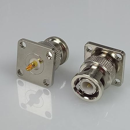 BNC Male 4 Holes Flange Panel Mount Solder Post Plug Connector -Pack -2