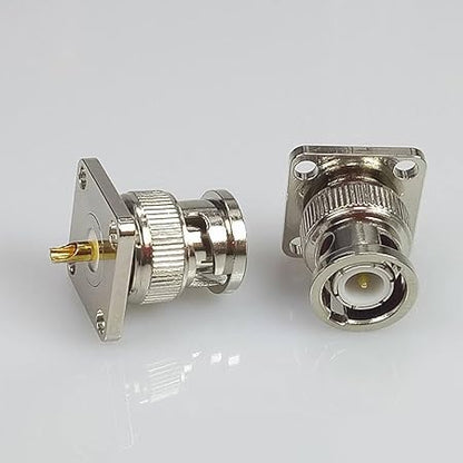 BNC Male 4 Holes Flange Panel Mount Solder Post Plug Connector -Pack -2