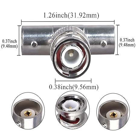 BNC Tee Adapter BNC Male to Dual BNC Female RF Coaxial Adapter - Pack - 2