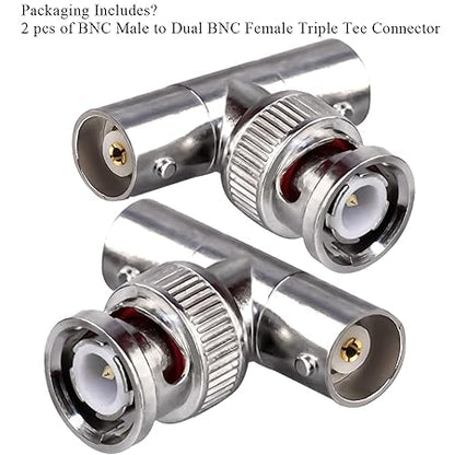 BNC Tee Adapter BNC Male to Dual BNC Female RF Coaxial Adapter - Pack - 2