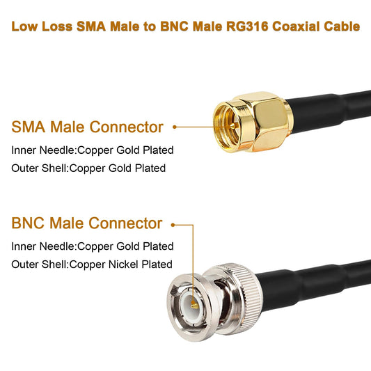 ABONIX RG316 SMA Male to BNC Male RF Coaxial Cable 1FT (30cm), Pack- 1