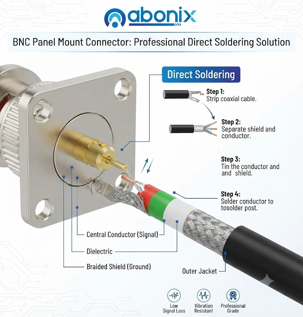 Abonix BNC Male 4 Holes Flange Panel Mount Solder Post Plug Connector -Pack -2