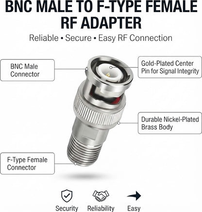 BNC Male to F-Type Female RF Coax Adapter - Pack - 4