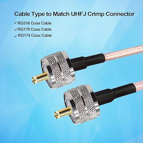 UHF Connector PL259 Male Plug Crimp Coax Adapter SO239 PL-259 Connector for RG316 RG179 Cable (Pack of 2)