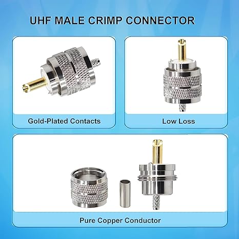 UHF Connector PL259 Male Plug Crimp Coax Adapter  (Pack of 3)