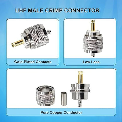 UHF Connector PL259 Male Plug Crimp Coax Adapter SO239 PL-259 Connector for RG316 RG179 Cable (Pack of 2)