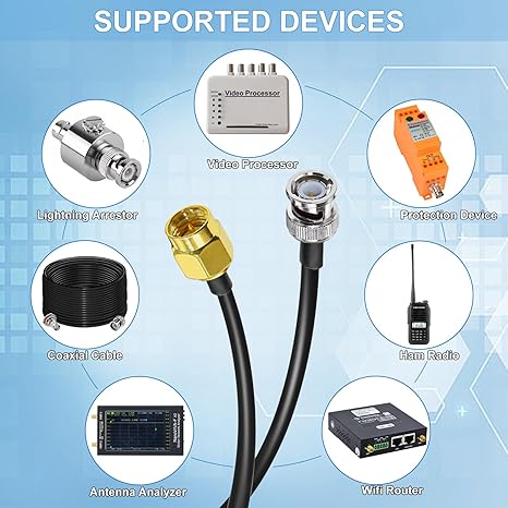 BNC Male to SMA Male Extension Cable RG58 65.6ft(20 Meter) for Antennas Wireless LAN Devices