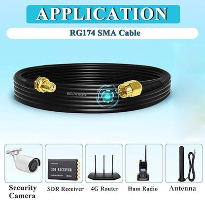 SMA Male to SMA Female Bulkhead Low Loss RG174 RF Coaxial Cable 2 Meter (6.56FT) -Pack -1