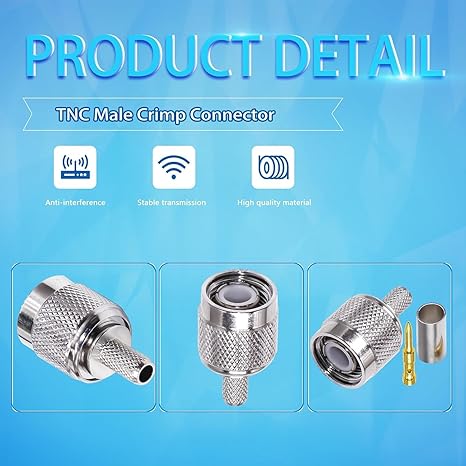 TNC Male Crimp Coaxial Connector Adapter for RG58 Cable – RF Antenna Fitting -Pack -4