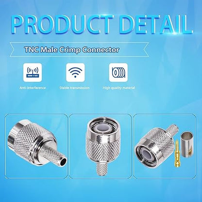 TNC Male Crimp Coaxial Connector Adapter for RG58 Cable – RF Antenna Fitting -Pack -4